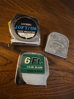 Set of Three Vintage Chrome Tape Measures - 12 ft, 10 ft & 6 ft